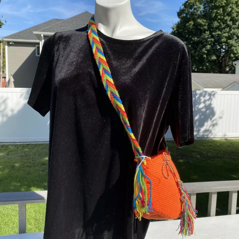 Mini orange Wayuu bag hand made crossbody new